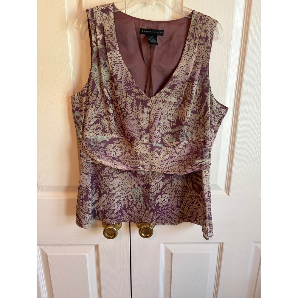Grace Dane Lewis 100% Silk 2 Piece Skirt Set Plum Fern Print Y2K Women 12